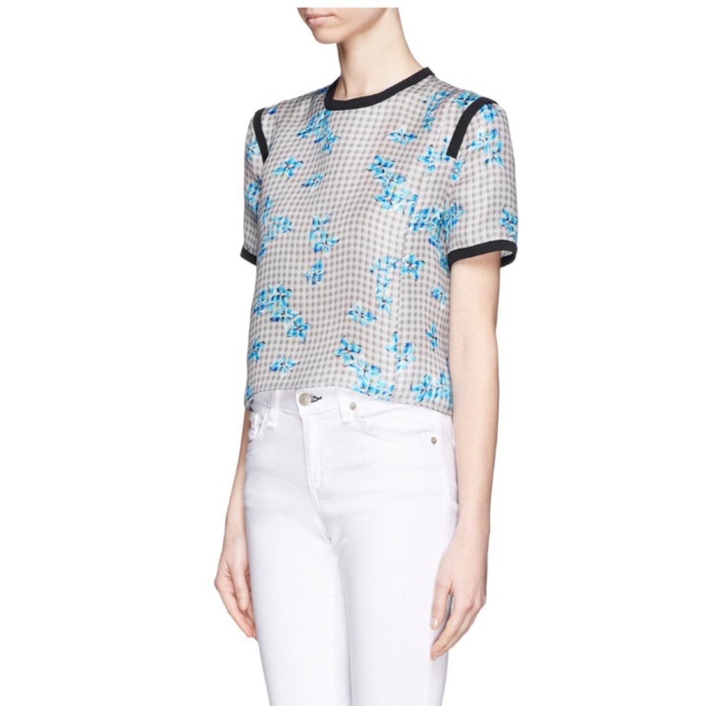 Tanya Taylor Bora Gingham floral boxy top